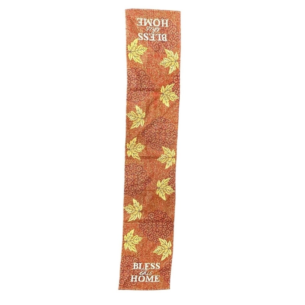Bless This Home Autumn Leaf Table Runner 12x65 Woven Tapestry Fall Decor Rustic‎